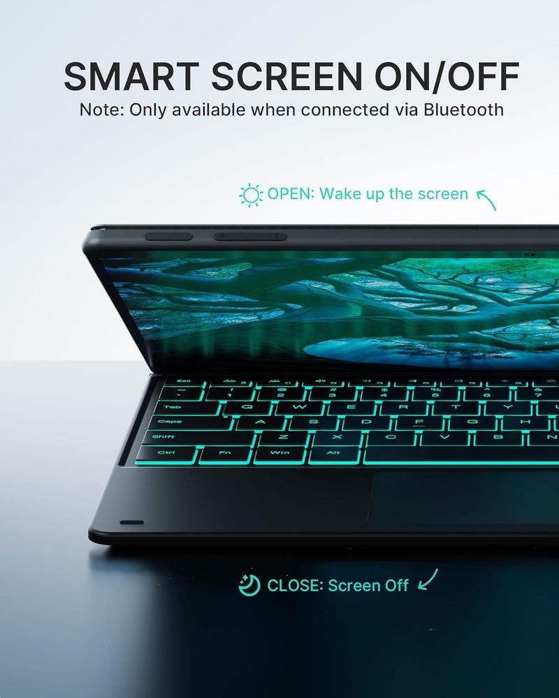 typecase لوحة مفاتيح Surface Pro 9، متوافقة مع Surface Pro 11 10 9 8 X، لوحة مفاتيح لاسلكية بحجم 13 بوصة مع إضاءة خلفية بـ 11 لون وحامل قلم - أسود غير لامع - Image 5